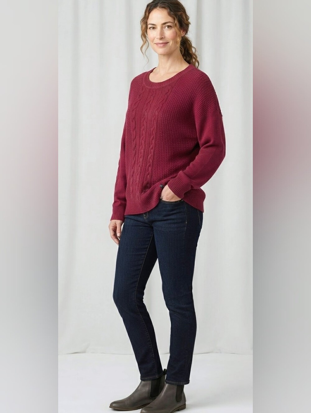 Banana Republic Burgundy Cable Knit Crewneck Sweater Size XL